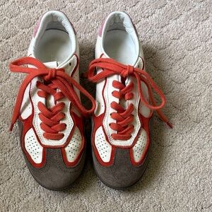 ALOHAS White Red Brown Suede Athletic Sneakers